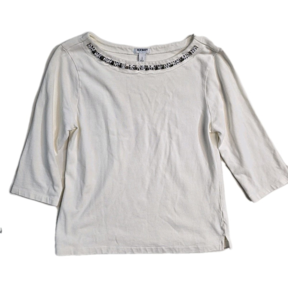Old Navy Vintage Women's  Shirt White Large Knit Embroidered
